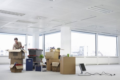 Packed office items prepared for a smooth Whitecity relocation